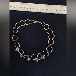 Vintage handmade beaded choker silver purple